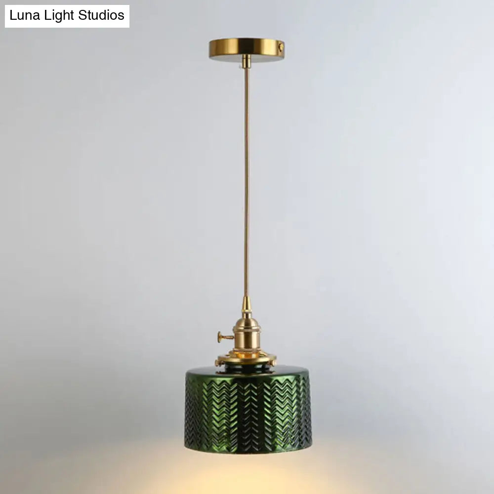 Retro Style Glass Pendant Ceiling Light - Gold Shaded Suspension Lighting for Restaurants