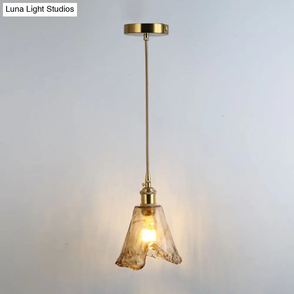 Retro Style Glass Pendant Ceiling Light - Gold Shaded Suspension Lighting for Restaurants