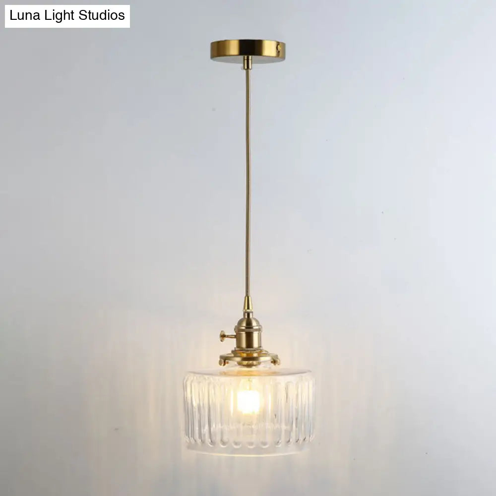 Retro Style Glass Pendant Ceiling Light - Gold Shaded Suspension Lighting for Restaurants