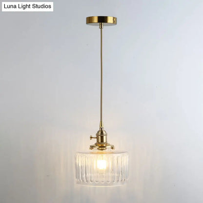 Retro Style Glass Pendant Ceiling Light - Gold Shaded Suspension Lighting for Restaurants