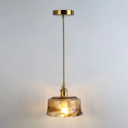 Retro Style Glass Pendant Ceiling Light - Gold Shaded Suspension Lighting for Restaurants