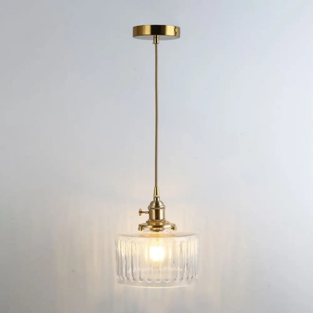 Retro Style Glass Pendant Ceiling Light - Gold Shaded Suspension Lighting for Restaurants