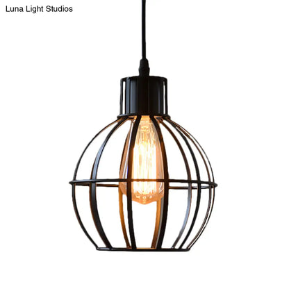 Retro Style Global Cage Pendant Lamp - Metallic Ceiling Fixture for Restaurant in Black