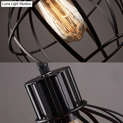 Retro Style Global Cage Pendant Lamp - Metallic Ceiling Fixture for Restaurant in Black