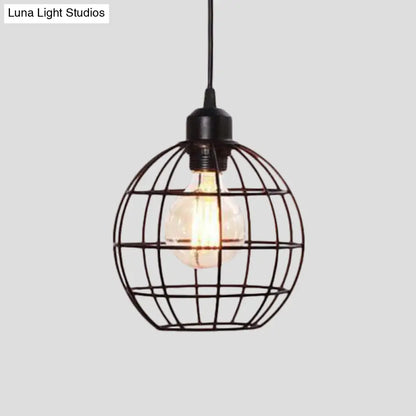 Retro Style Globe 1-Head Metal Ceiling Lamp with Wire Frame | Black/Copper