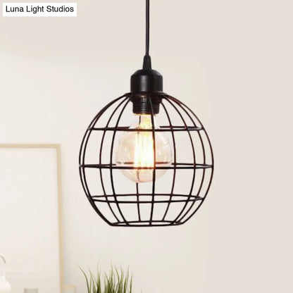 Retro Style Globe 1-Head Metal Ceiling Lamp with Wire Frame | Black/Copper