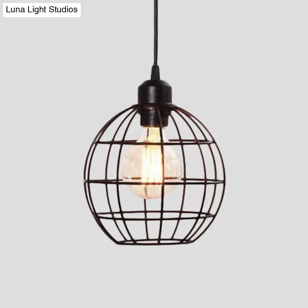 Retro Style Globe 1-Head Metal Ceiling Lamp with Wire Frame | Black/Copper