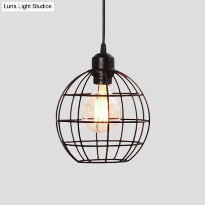 Retro Style Globe 1-Head Metal Ceiling Lamp with Wire Frame | Black/Copper