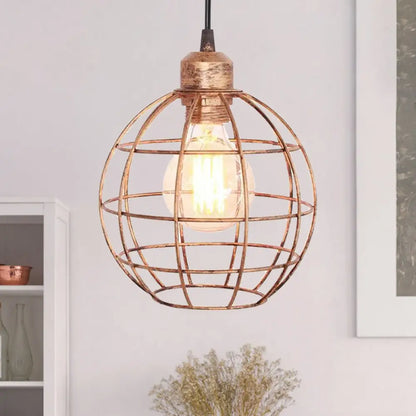 Retro Style Globe 1-Head Metal Ceiling Lamp with Wire Frame | Black/Copper