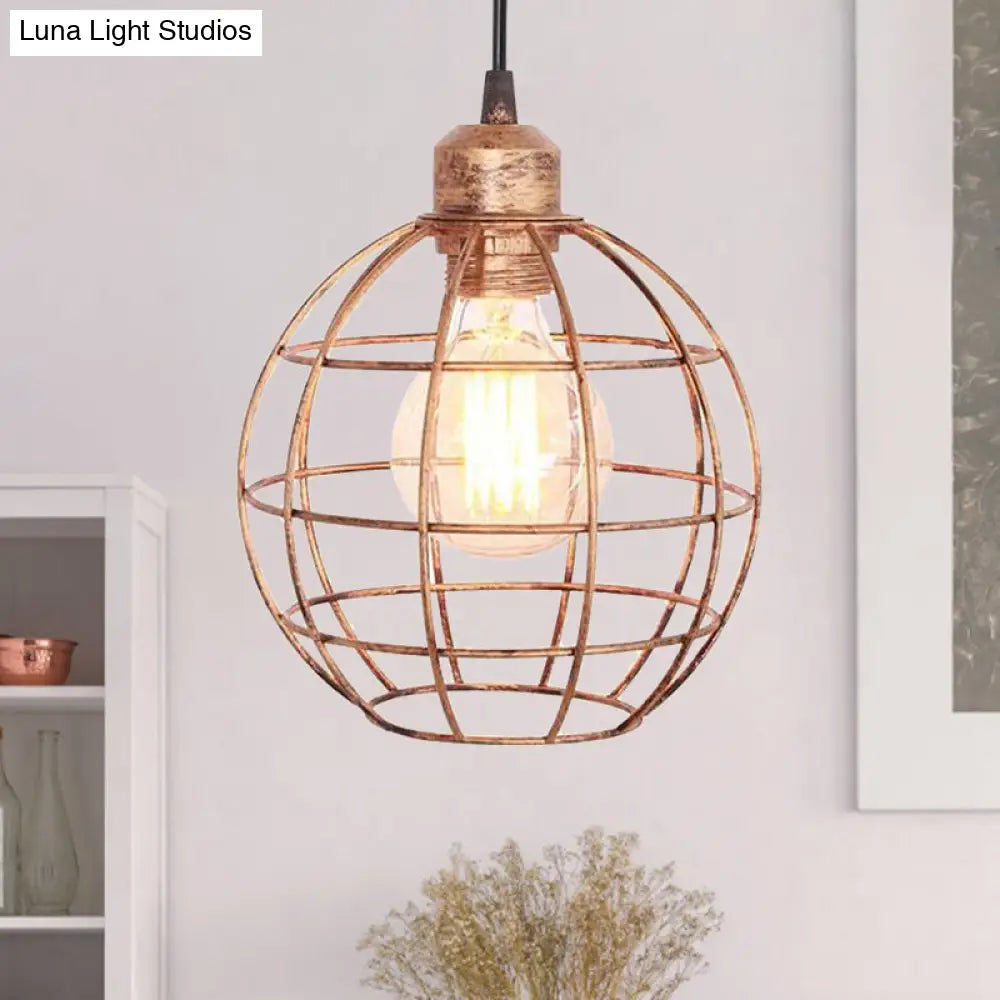 Retro Style Globe 1-Head Metal Ceiling Lamp with Wire Frame | Black/Copper