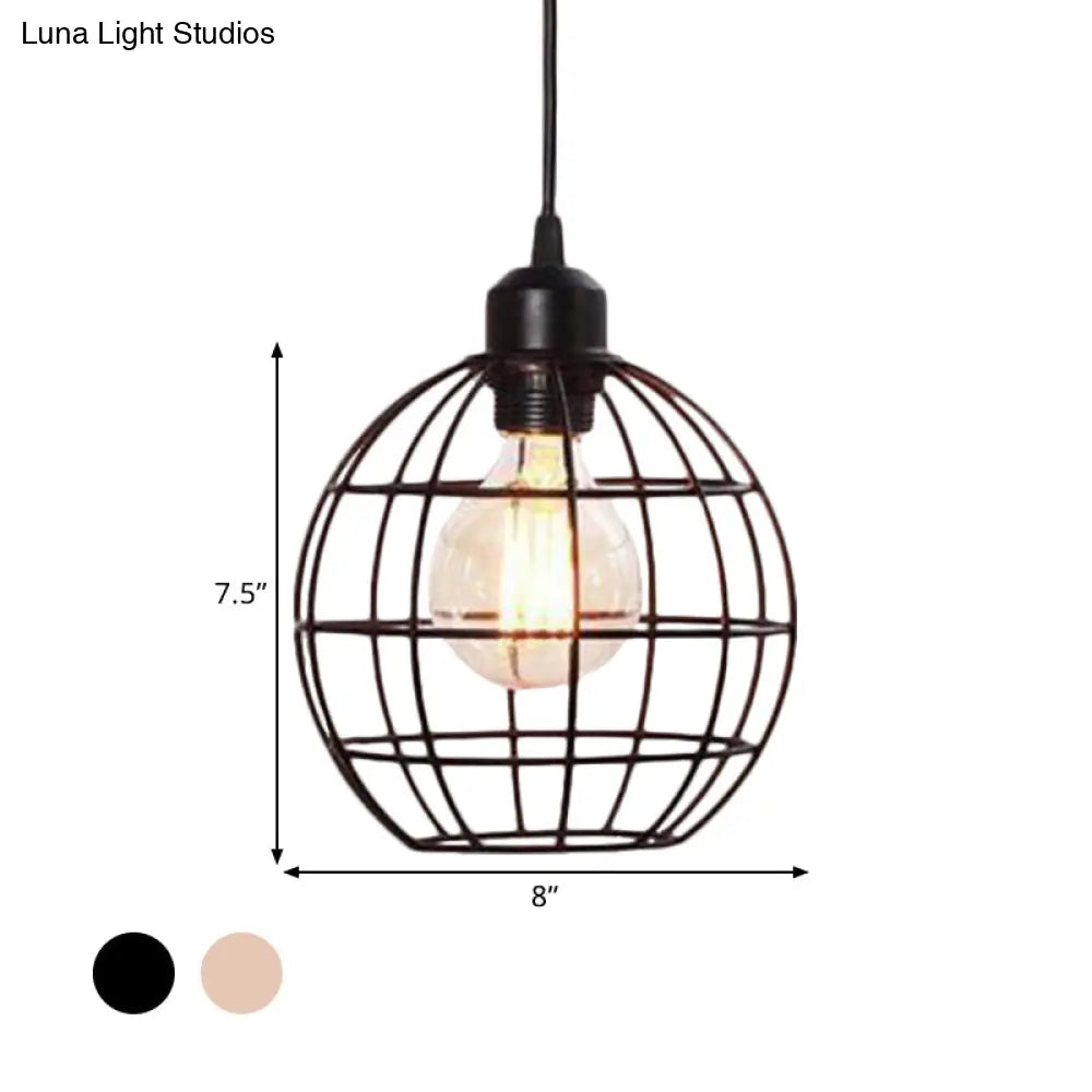 Retro Style Globe 1-Head Metal Ceiling Lamp with Wire Frame | Black/Copper