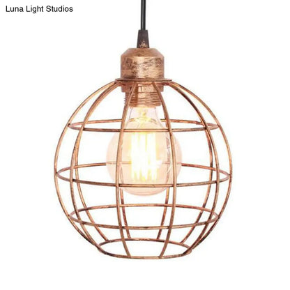 Retro Style Globe 1-Head Metal Ceiling Lamp with Wire Frame | Black/Copper