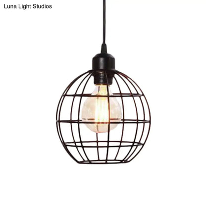 Retro Style Globe 1-Head Metal Ceiling Lamp with Wire Frame | Black/Copper