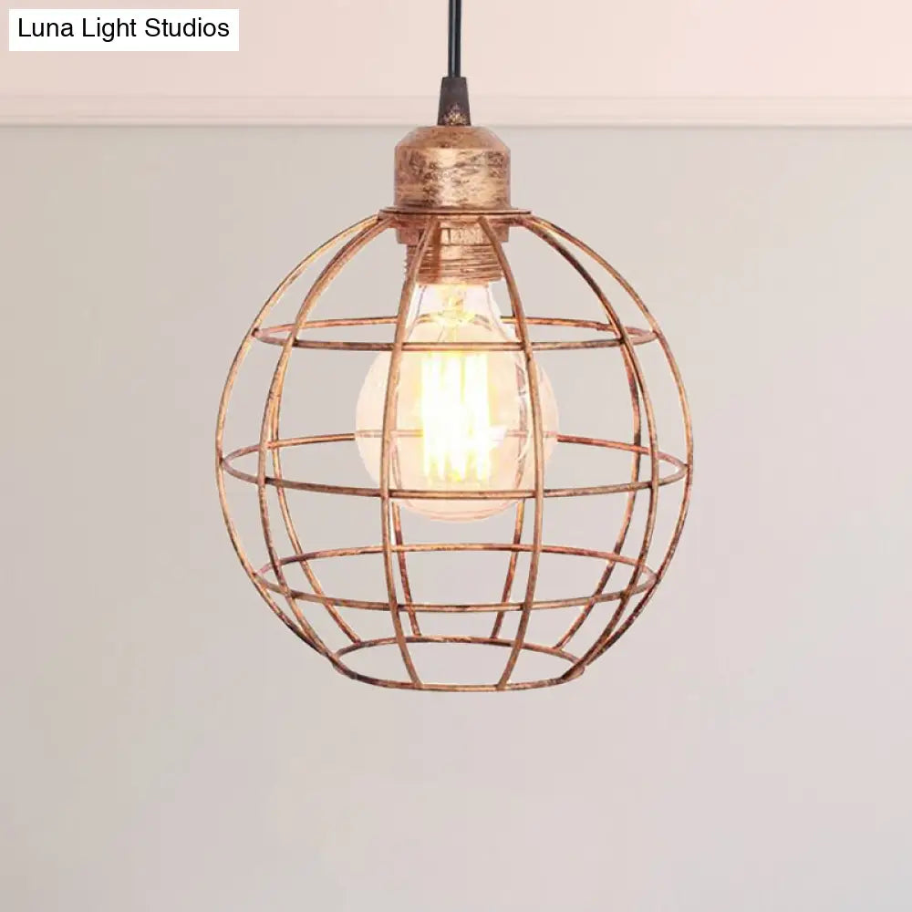 Retro Style Globe 1-Head Metal Ceiling Lamp with Wire Frame | Black/Copper