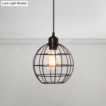 Retro Style Globe 1-Head Metal Ceiling Lamp with Wire Frame | Black/Copper