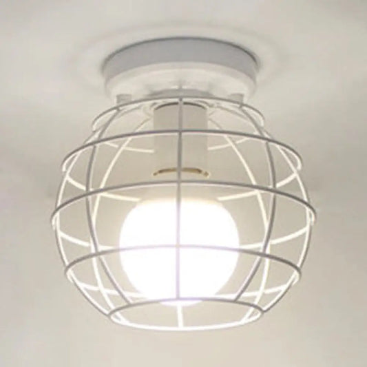 DecorBites™ DecorBites™ Retro-Style Globe Cage Metal Ceiling Light with 1 Light and Flush-Mount Design in Black/White