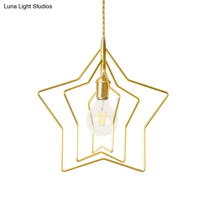 Retro Style Gold Iron Suspension Pendant Ceiling Light - Star Frame Design, Ideal for Restaurants