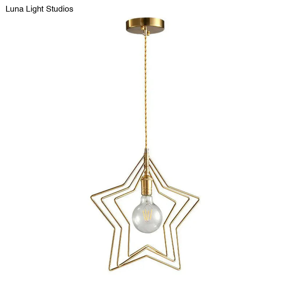 Retro Style Gold Iron Suspension Pendant Ceiling Light - Star Frame Design, Ideal for Restaurants