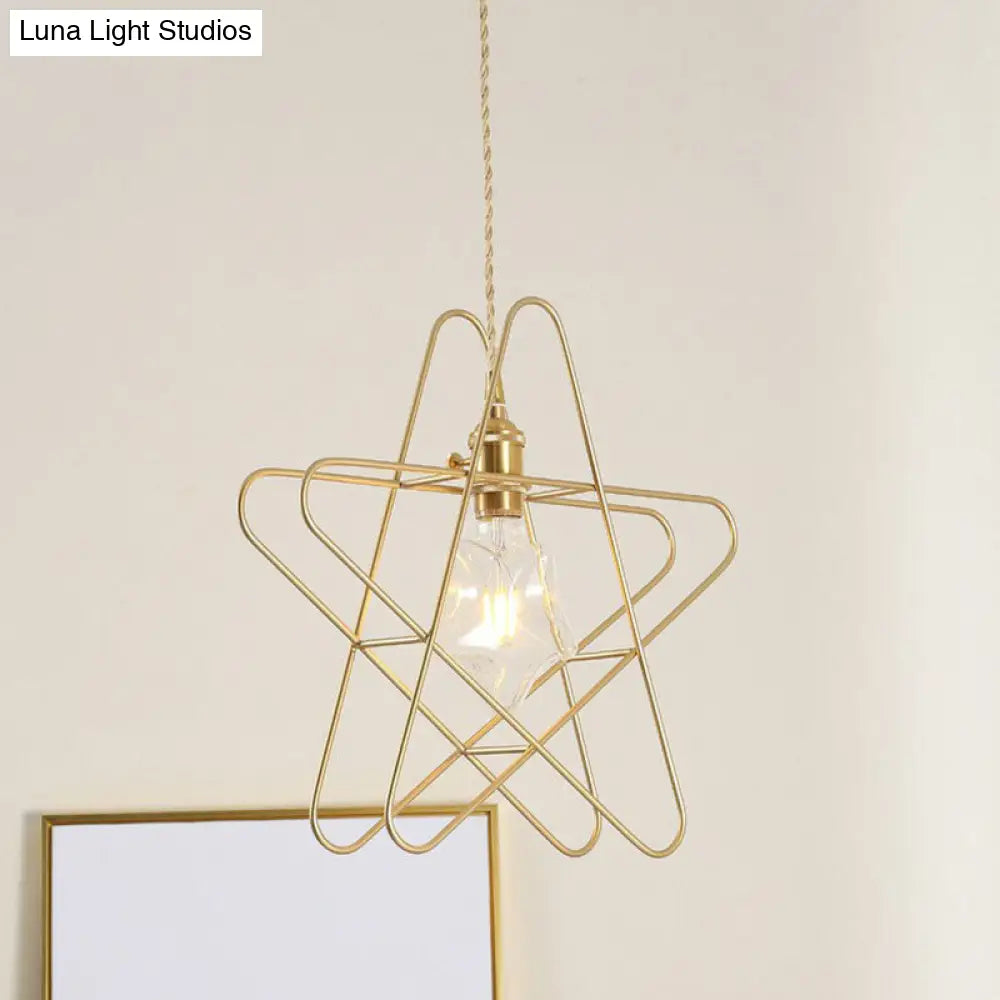 Retro Style Gold Iron Suspension Pendant Ceiling Light - Star Frame Design, Ideal for Restaurants