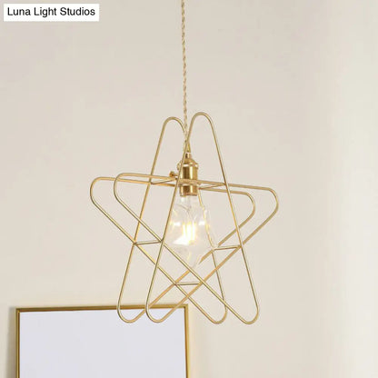 Retro Style Gold Iron Suspension Pendant Ceiling Light - Star Frame Design, Ideal for Restaurants