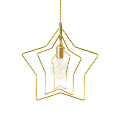 Retro Style Gold Iron Suspension Pendant Ceiling Light - Star Frame Design, Ideal for Restaurants