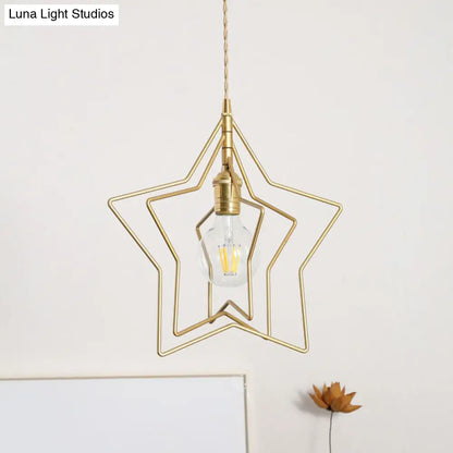 Retro Style Gold Iron Suspension Pendant Ceiling Light - Star Frame Design, Ideal for Restaurants