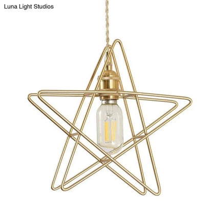 Retro Style Gold Iron Suspension Pendant Ceiling Light - Star Frame Design, Ideal for Restaurants