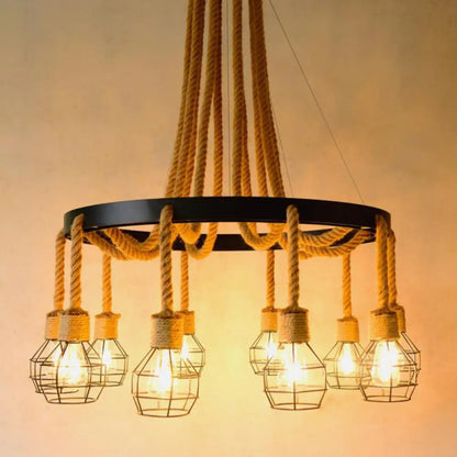 Retro-Style Grenade Ceiling Light with Black Hemp Rope for Restaurants