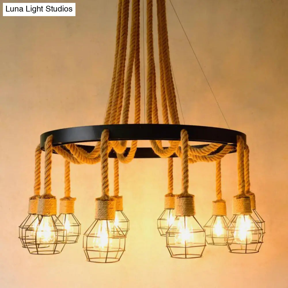 Retro-Style Grenade Ceiling Light with Black Hemp Rope for Restaurants