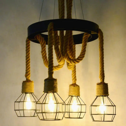 Retro-Style Grenade Ceiling Light with Black Hemp Rope for Restaurants