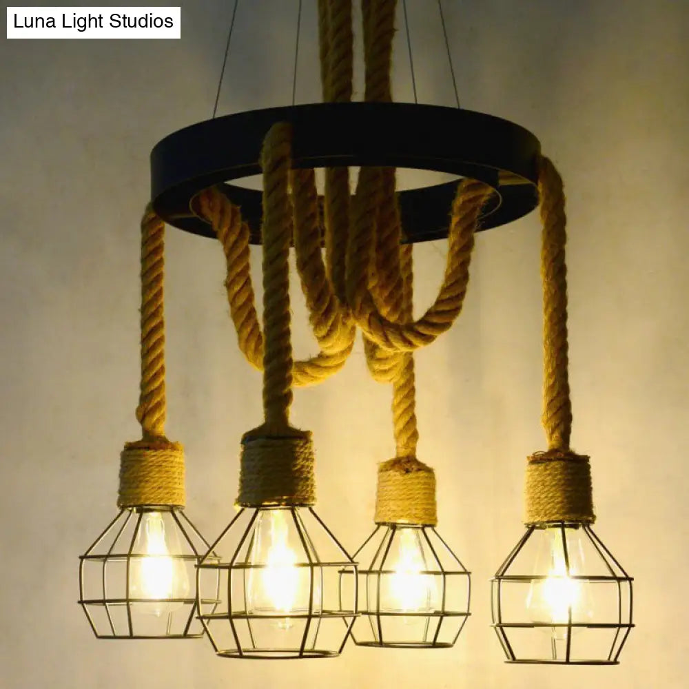 Retro-Style Grenade Ceiling Light with Black Hemp Rope for Restaurants