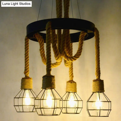 Retro-Style Grenade Ceiling Light with Black Hemp Rope for Restaurants