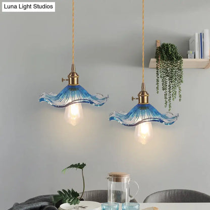 Retro Style Hanging Light with Floral Textured Glass Pendant - Perfect for Dining Room