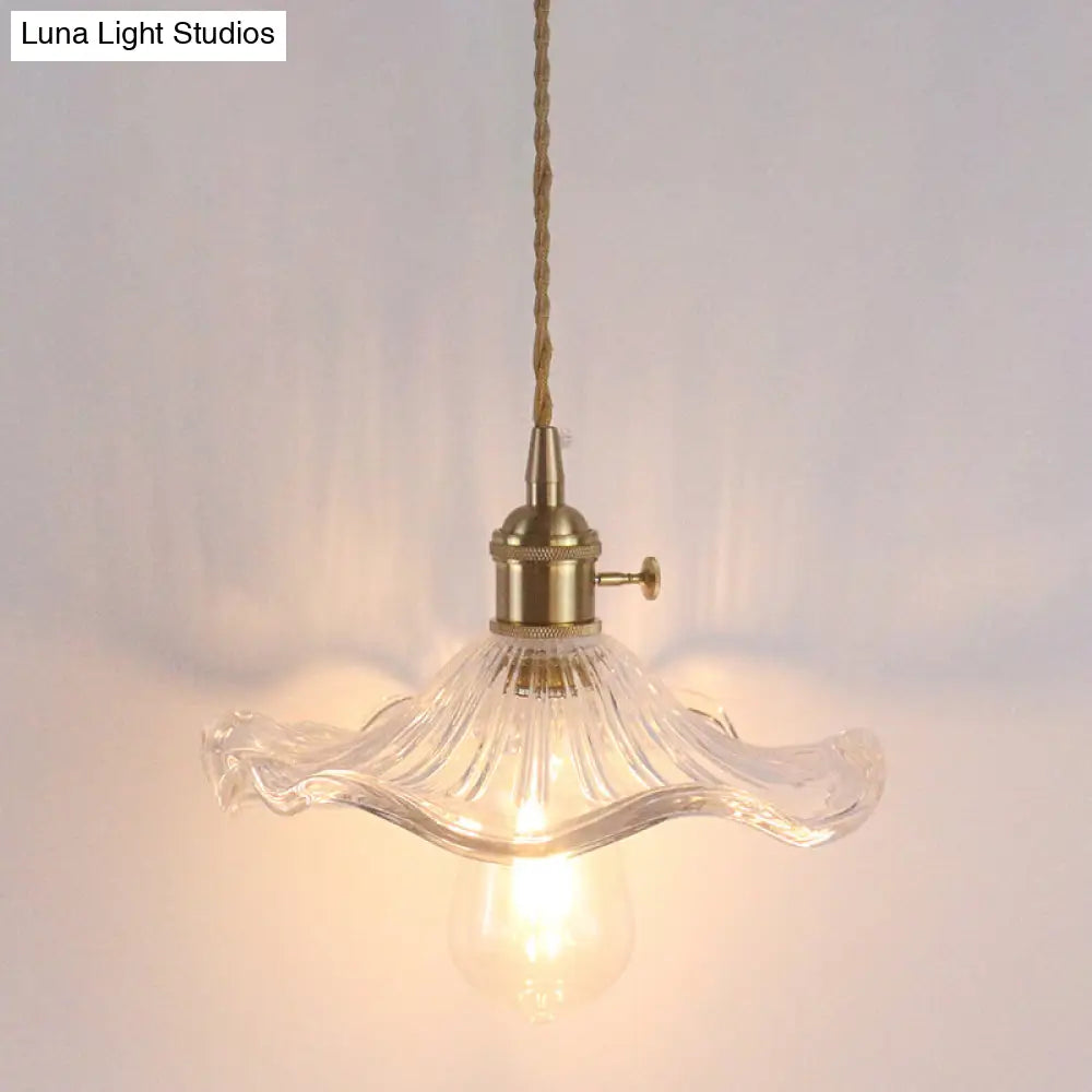 Retro Style Hanging Light with Floral Textured Glass Pendant - Perfect for Dining Room