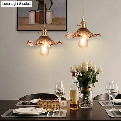 Retro Style Hanging Light with Floral Textured Glass Pendant - Perfect for Dining Room