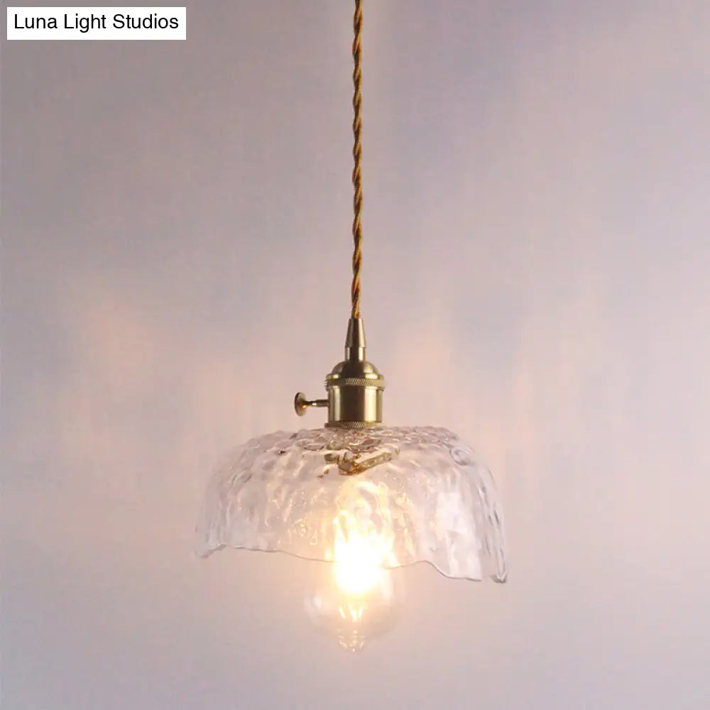 Retro Style Hanging Light with Floral Textured Glass Pendant - Perfect for Dining Room