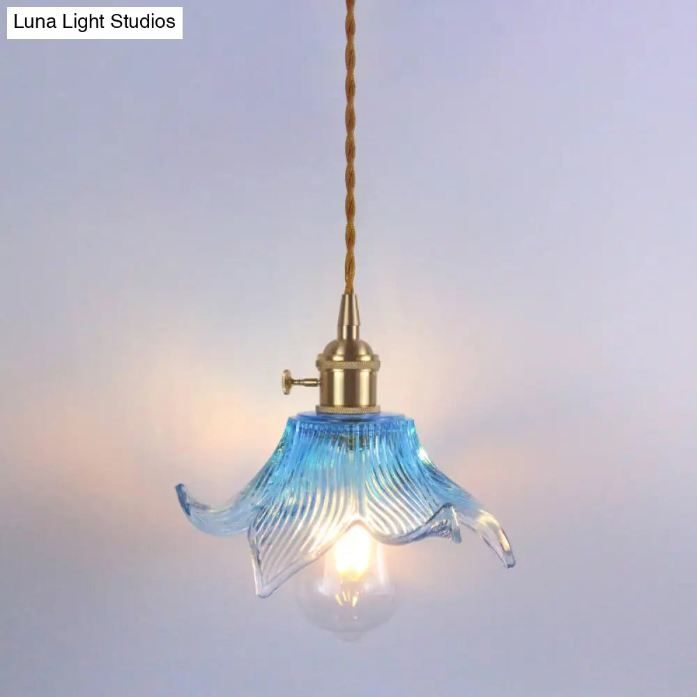 Retro Style Hanging Light with Floral Textured Glass Pendant - Perfect for Dining Room