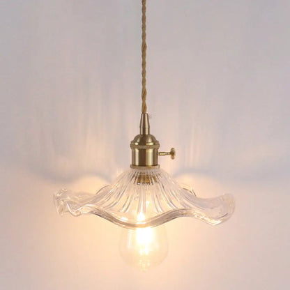 Retro Style Hanging Light with Floral Textured Glass Pendant - Perfect for Dining Room