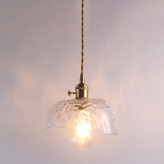 Retro Style Hanging Light with Floral Textured Glass Pendant - Perfect for Dining Room