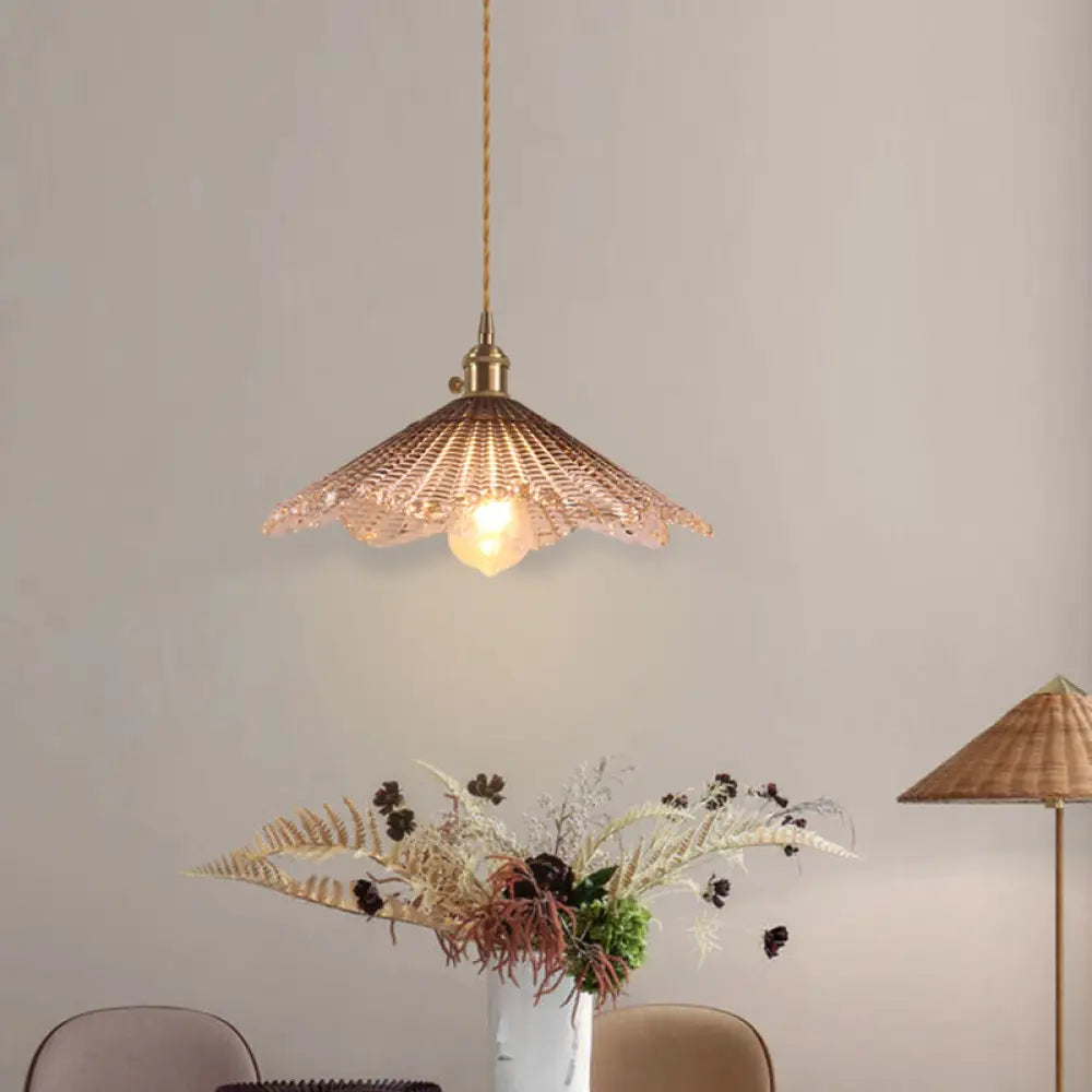 Retro Style Hanging Light with Floral Textured Glass Pendant - Perfect for Dining Room