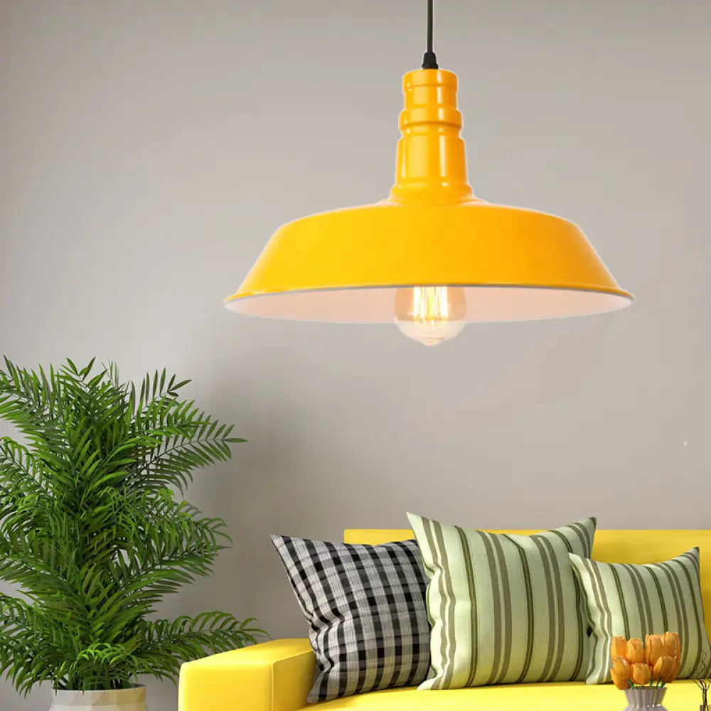 Retro Style Metal Barn Shade Hanging Lamp - 1 Bulb Ceiling Pendant in Pink/Yellow - Multiple Diameter Options