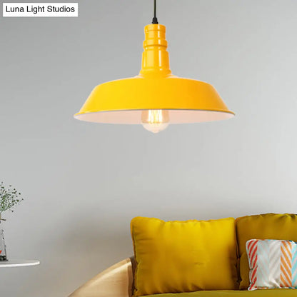 Retro Style Metal Barn Shade Hanging Lamp - 1 Bulb Ceiling Pendant in Pink/Yellow - Multiple Diameter Options