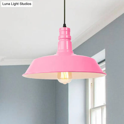 Retro Style Metal Barn Shade Hanging Lamp - 1 Bulb Ceiling Pendant in Pink/Yellow - Multiple Diameter Options