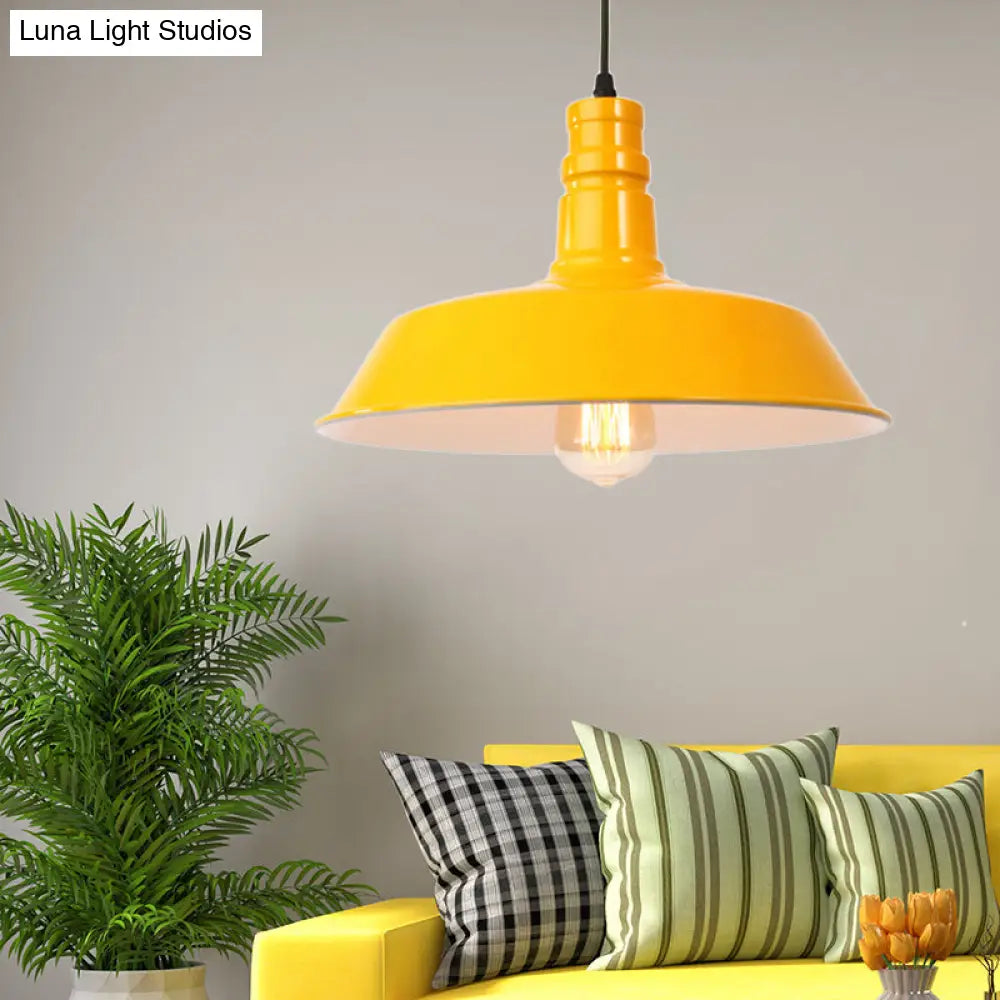 Retro Style Metal Barn Shade Hanging Lamp - 1 Bulb Ceiling Pendant in Pink/Yellow - Multiple Diameter Options