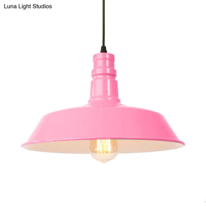 Retro Style Metal Barn Shade Hanging Lamp - 1 Bulb Ceiling Pendant in Pink/Yellow - Multiple Diameter Options