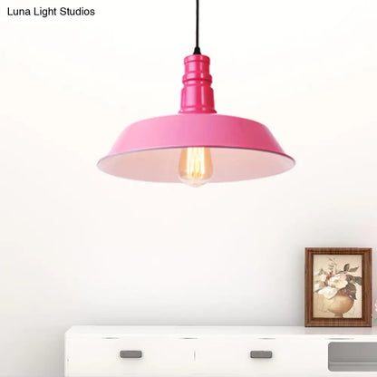 Retro Style Metal Barn Shade Hanging Lamp - 1 Bulb Ceiling Pendant in Pink/Yellow - Multiple Diameter Options