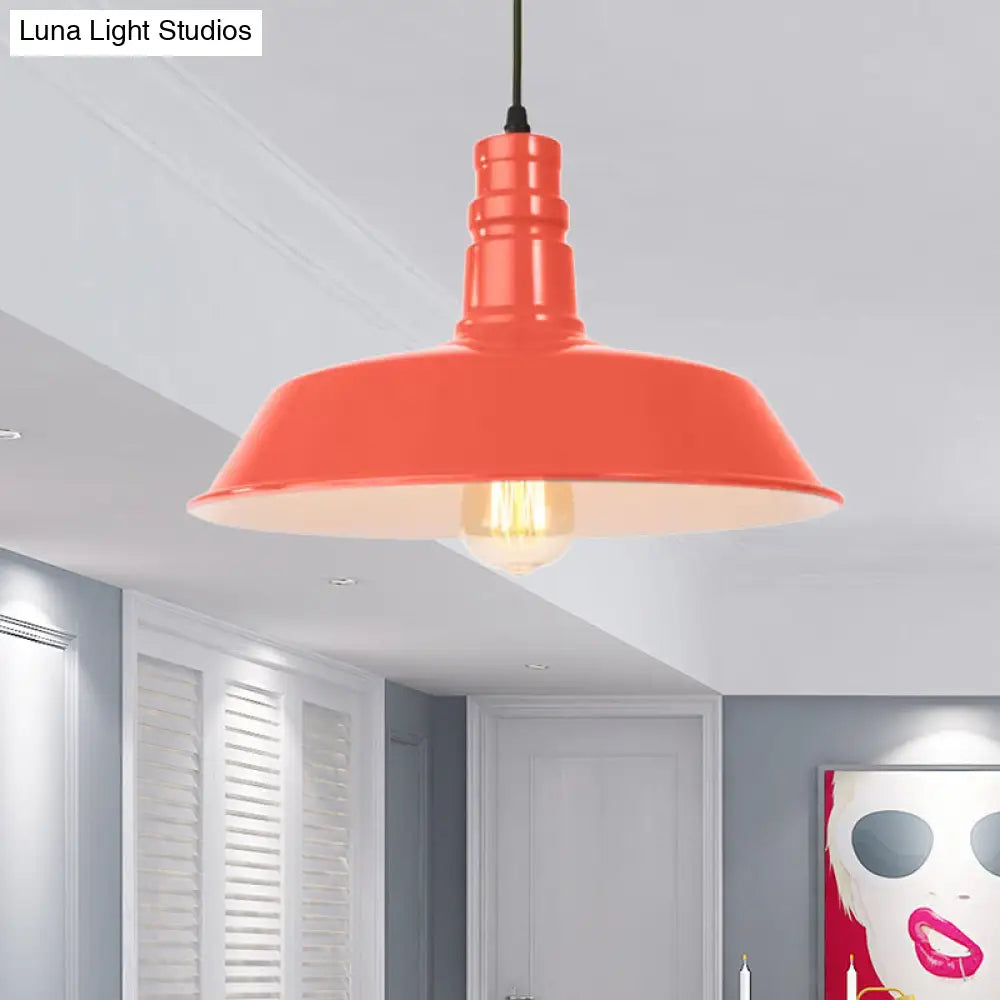 Retro Style Metal Barn Shade Hanging Lamp - 1 Bulb Ceiling Pendant in Pink/Yellow - Multiple Diameter Options