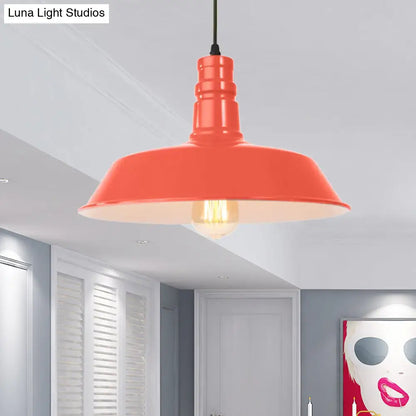 Retro Style Metal Barn Shade Hanging Lamp - 1 Bulb Ceiling Pendant in Pink/Yellow - Multiple Diameter Options