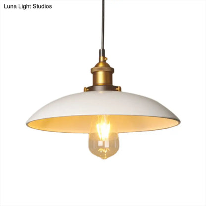 Retro Style Metal Dining Room Suspension Light - 12"/16" Saucer Dia - 1 Light - White Ceiling Fixture