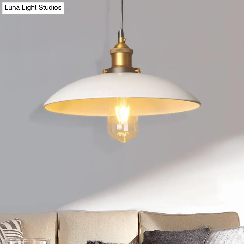 Retro Style Metal Dining Room Suspension Light - 12"/16" Saucer Dia - 1 Light - White Ceiling Fixture